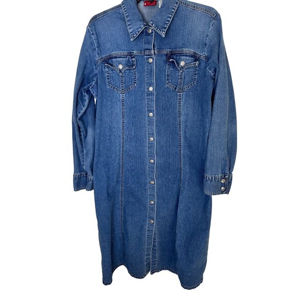 Vintage Levis Womens Western Large Denim Button-Down Long Sleeve Shirt Dress EUC - Picture 6 of 9